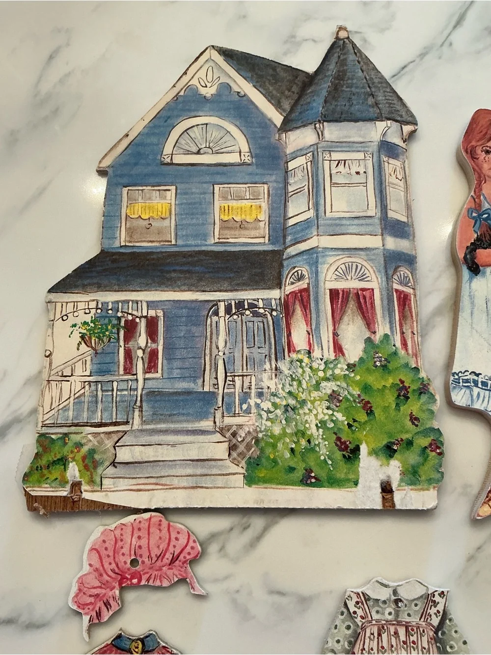 Blue Victorian Doll and House Playset - Decorative Paper Dolls